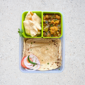 Healthy Lunch Box Ideas : Chapati with Mix Veg and Potato Papad