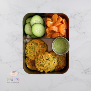 Healthy lunch box ideas 2024 :Spinach Besan Fritters with Green Chutney