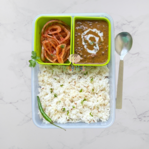 Healthy Indian tiffin box ideas: Jeera Rice with Dal Makhani