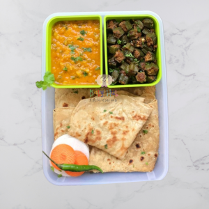 Healthy Lunch Box Ideas : Chapati, Masala Bhindi, and Moong Dal