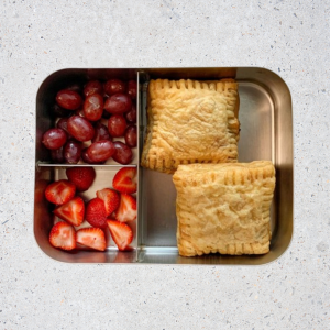 Healthy Lunch Box Ideas : Flaky Veg Puff with Strawberries and Grapes