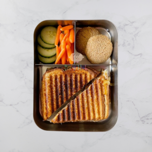 Healthy Lunch Box Ideas: Caramelized Onion Sandwich paired with carrot and cucumber- Babyhub